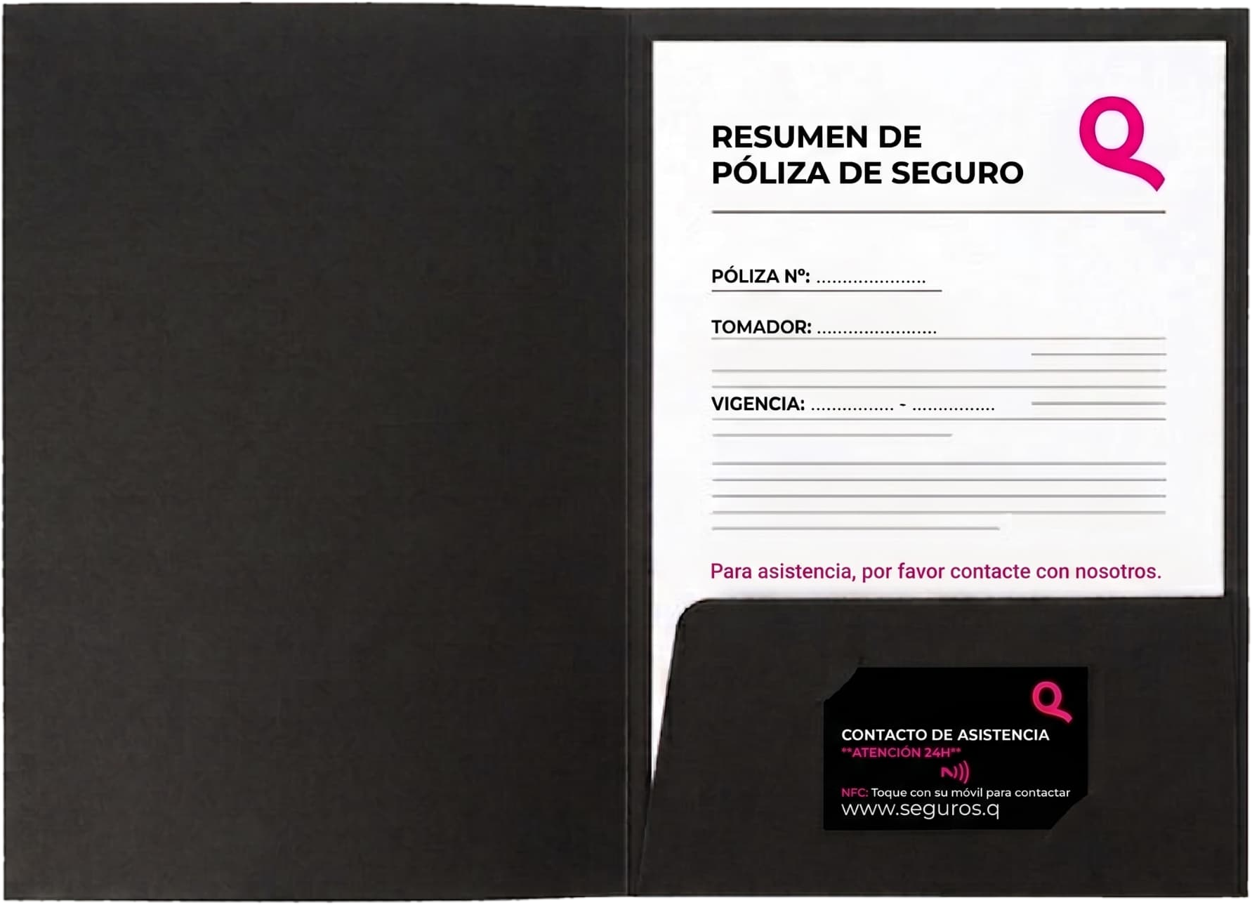 Funda portadocumentos SmartCare negra con la Q rosa de SeQreto