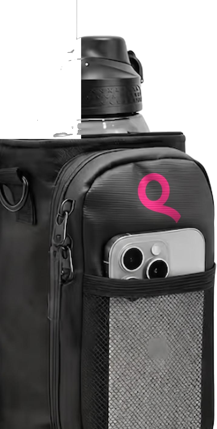 Bolsa de gimnasio SmartGym negra con botella y la Q rosa de SeQreto