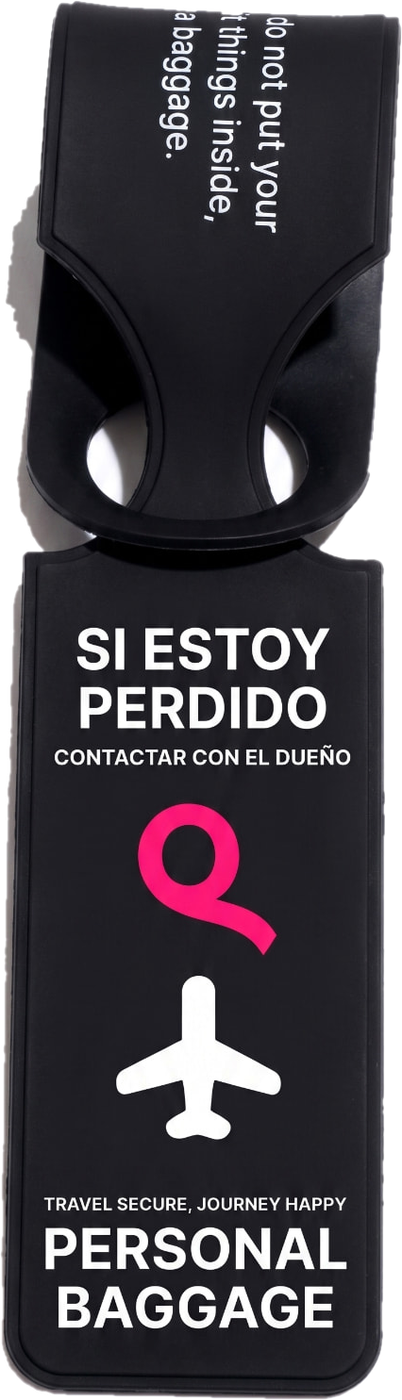 Etiqueta de equipaje SmartTag negra con la Q rosa de SeQreto